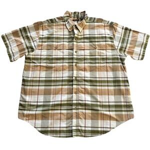 Ridgecut Toughwear Short Sleeve Green Brown Cream Plaid Button Up Men's XXL
